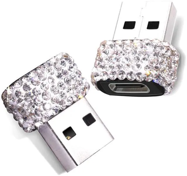 Main image of USB Male to USB C Female Adapter 2 Pack Bling Rhinestone Diamond Decoration USB A to Type C Converter, USB A to USB C Charger Cable Adapter for iPhone,Airpods iPad pro Samsung Galaxy Google etc