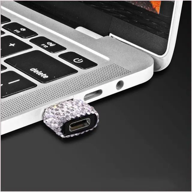 Alt view image 3 of 7 - USB Male to USB C Female Adapter 2 Pack Bling Rhinestone Diamond Decoration USB A to Type C Converter, USB A to USB C Charger Cable Adapter for iPhone,Airpods iPad pro Samsung Galaxy Google etc