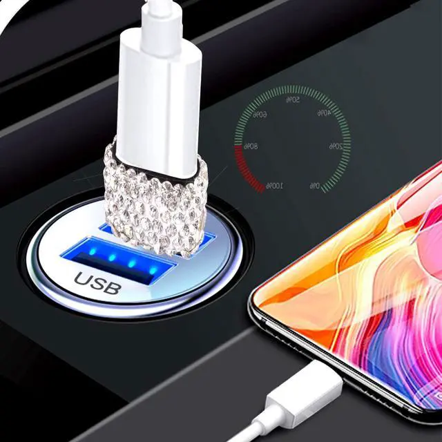 Alt view image 4 of 7 - USB Male to USB C Female Adapter 2 Pack Bling Rhinestone Diamond Decoration USB A to Type C Converter, USB A to USB C Charger Cable Adapter for iPhone,Airpods iPad pro Samsung Galaxy Google etc