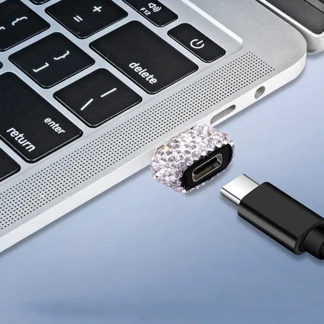 Alt view image 5 of 7 - USB Male to USB C Female Adapter 2 Pack Bling Rhinestone Diamond Decoration USB A to Type C Converter, USB A to USB C Charger Cable Adapter for iPhone,Airpods iPad pro Samsung Galaxy Google etc
