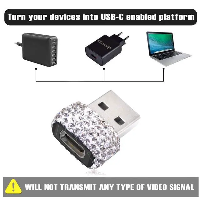 Alt view image 6 of 7 - USB Male to USB C Female Adapter 2 Pack Bling Rhinestone Diamond Decoration USB A to Type C Converter, USB A to USB C Charger Cable Adapter for iPhone,Airpods iPad pro Samsung Galaxy Google etc