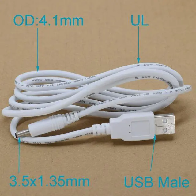 Alt view image 2 of 7 - 2PCS USB Power Cable White, 4FT/1.2M USB to 3.5mm Plug, 5V DC 20AWG Charging Cable for Fans, Speakers