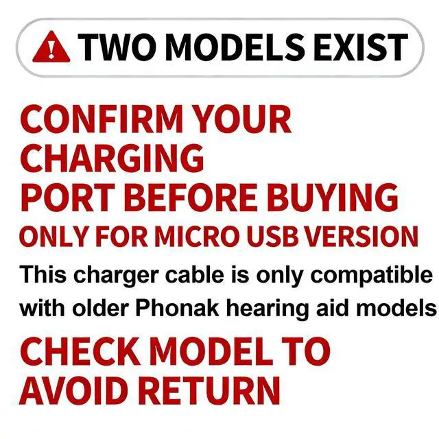 Alt view image 2 of 7 - Hearing Aids for Seniors Charger Cable Compatible for Phonak Charger Case Combi BTE/RIC,Mini Charger BTE/RIC | 3.3 FT Braided Nylon Micro USB Cord | Not for Phonak Life/Lumity Charger Case