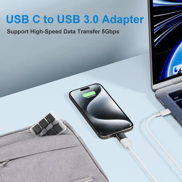 Alt view image 2 of 7 - USB C to USB A Adapter 6 Pack, Type C Male to USB A Female 3.0 Adaptor, OTG Adapters for iPhone 16 15, MacBook Pro, iPad, Samsung Galaxy, Black