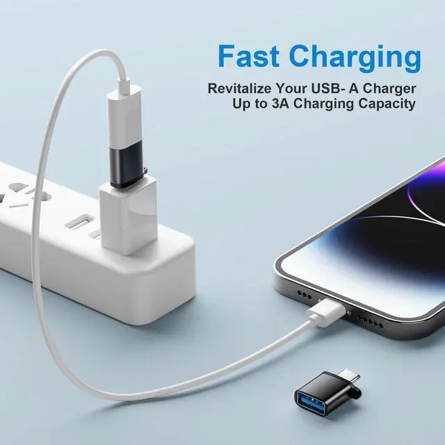 Alt view image 5 of 7 - USB C to USB A Adapter 6 Pack, Type C Male to USB A Female 3.0 Adaptor, OTG Adapters for iPhone 16 15, MacBook Pro, iPad, Samsung Galaxy, Black
