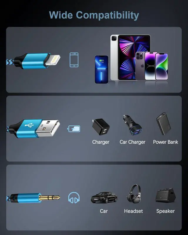 Alt view image 7 of 7 - iPhone Aux Cord for Car, 2 in 1 Lightning to 3.5mm Aux Audio&Charging Cable