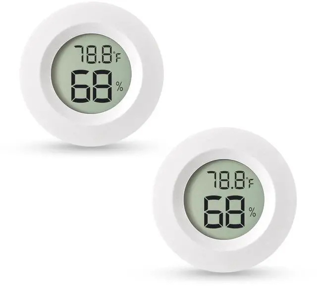 Main image of 2-Pack Mini Hygrometer & Thermometer, Indoor Outdoor Digital Humidity Meter Gauge Temperature, /, for Home, Office, Reptile, Car, Greenhouse, Lab, Terrarium, Cellar.. A01 White