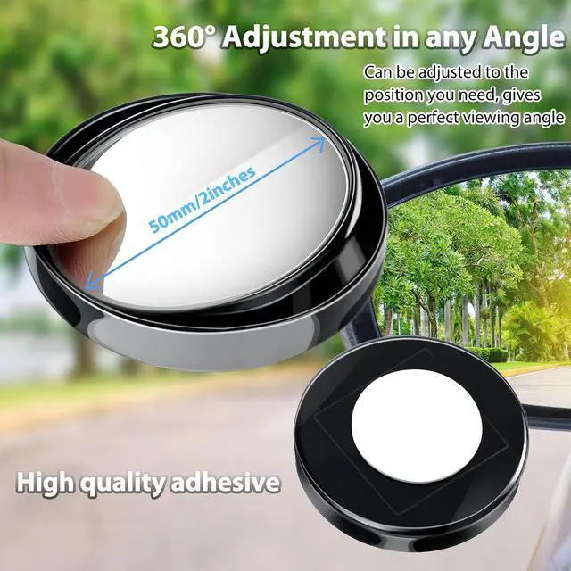 Alt view image 2 of 7 - 4 Pcs Blind Spot Mirrors 360 Degree 2 Inch Car Rear View Adjustable Wide View Angle Black Round Glass Convex Mirrors Adjustable with Frame for Car SUV Truck Accessories