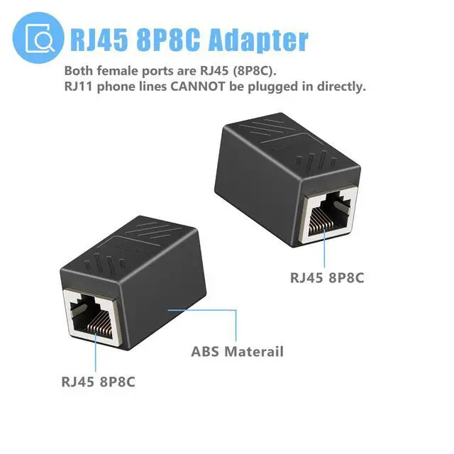 Alt view image 2 of 7 - RJ45 to RJ11 Adapter, 2 Pack Phone Jack to Ethernet Adapter, Black RJ45 Female to RJ11 Male Connector for Landline Telephone