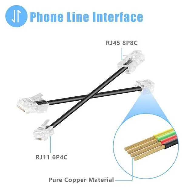 Alt view image 3 of 7 - RJ45 to RJ11 Adapter, 2 Pack Phone Jack to Ethernet Adapter, Black RJ45 Female to RJ11 Male Connector for Landline Telephone