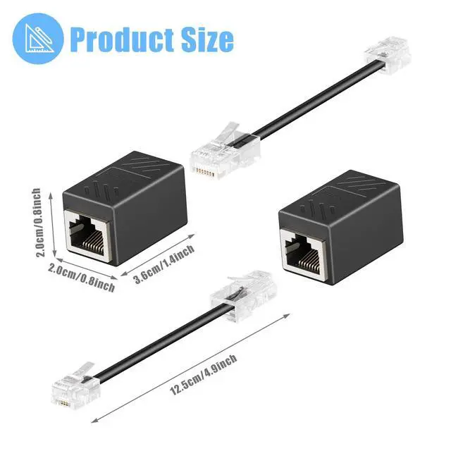 Alt view image 6 of 7 - RJ45 to RJ11 Adapter, 2 Pack Phone Jack to Ethernet Adapter, Black RJ45 Female to RJ11 Male Connector for Landline Telephone