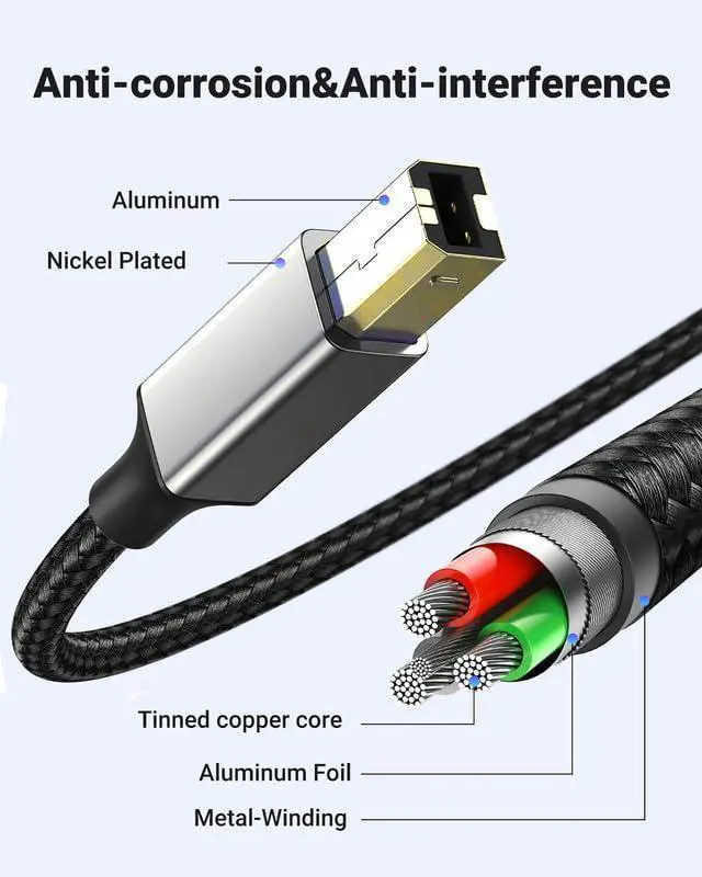Alt view image 2 of 7 - USB A To USB B Pinter Cable 10 Feet Long Scanner Cord For SUM SUNG Piano Dac Yamaha Casio Digital Piano Midi Controller Long Braided Cable Para Impresora