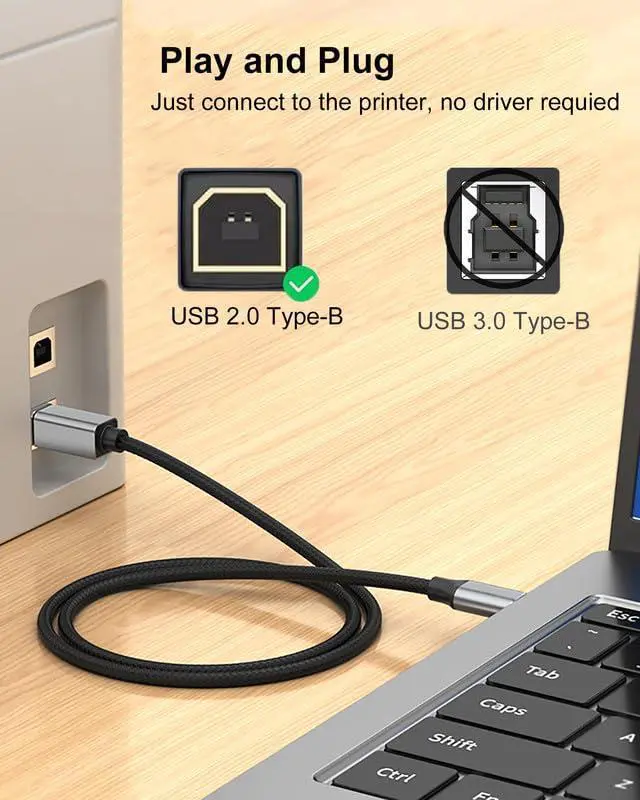 Alt view image 6 of 7 - USB A To USB B Pinter Cable 10 Feet Long Scanner Cord For SUM SUNG Piano Dac Yamaha Casio Digital Piano Midi Controller Long Braided Cable Para Impresora