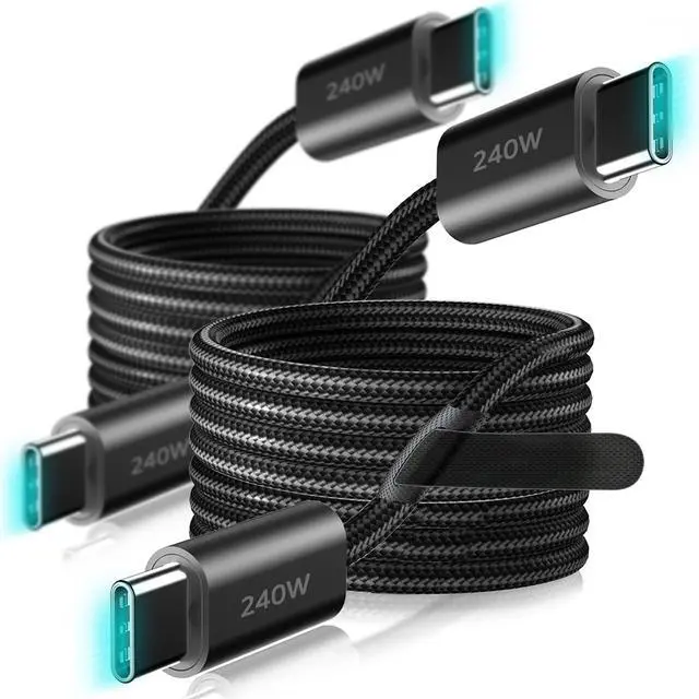 Main image of 240W USB C to USB C Cable, 2-Pack 3.3ft, Nylon