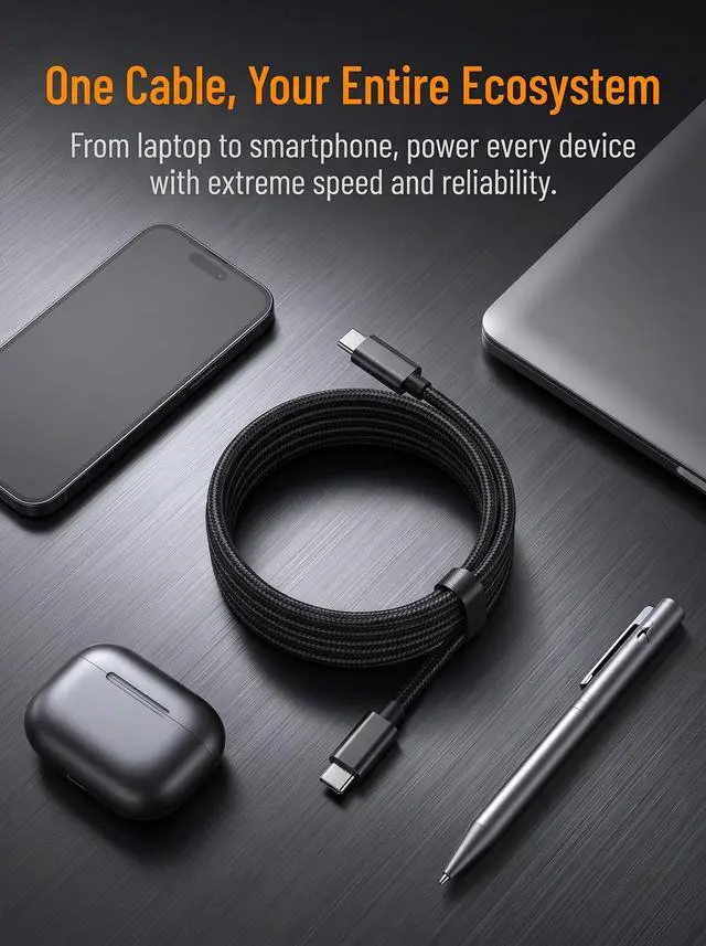 Alt view image 5 of 7 - 240W USB C to USB C Cable, 2-Pack 3.3ft, Nylon