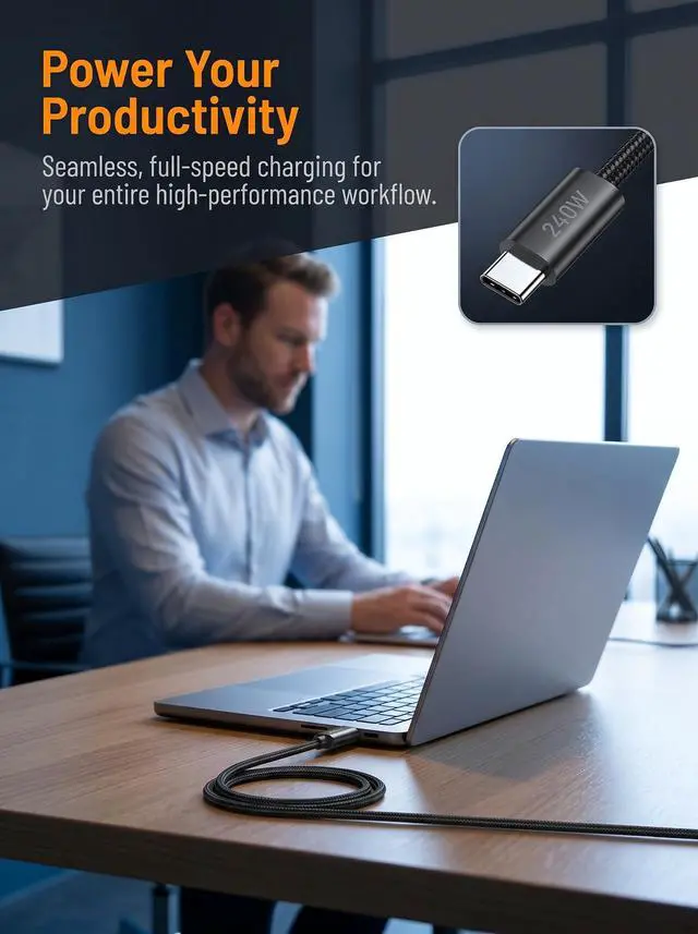 Alt view image 7 of 7 - 240W USB C to USB C Cable, 2-Pack 3.3ft, Nylon