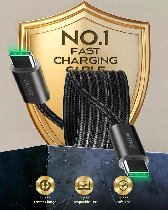 Alt view image 2 of 7 - 240W USB C to USB C Cable, 2-Pack 3.3ft, Nylon