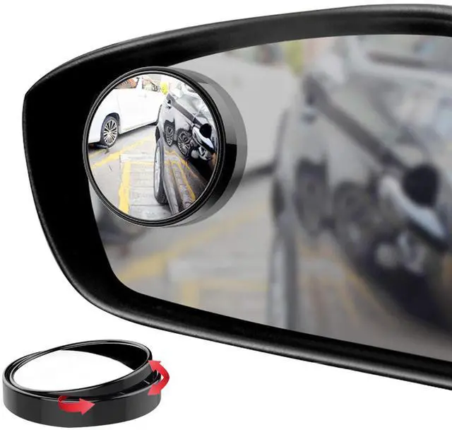 Main image of 2" Round Blind Spot Mirror, 360 Degree Adjustabe HD Glass and ABS Housing Convex Round Stick-On Mirror for Car (Black, Pack of 2)
