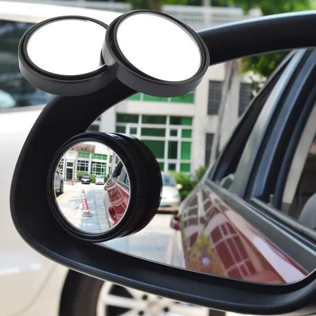 Alt view image 3 of 7 - 2" Round Blind Spot Mirror, 360 Degree Adjustabe HD Glass and ABS Housing Convex Round Stick-On Mirror for Car (Black, Pack of 2)