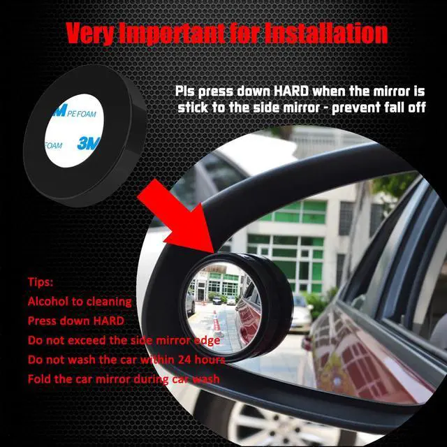 Alt view image 2 of 7 - 2" Round Blind Spot Mirror, 360 Degree Adjustabe HD Glass and ABS Housing Convex Round Stick-On Mirror for Car (Black, Pack of 2)