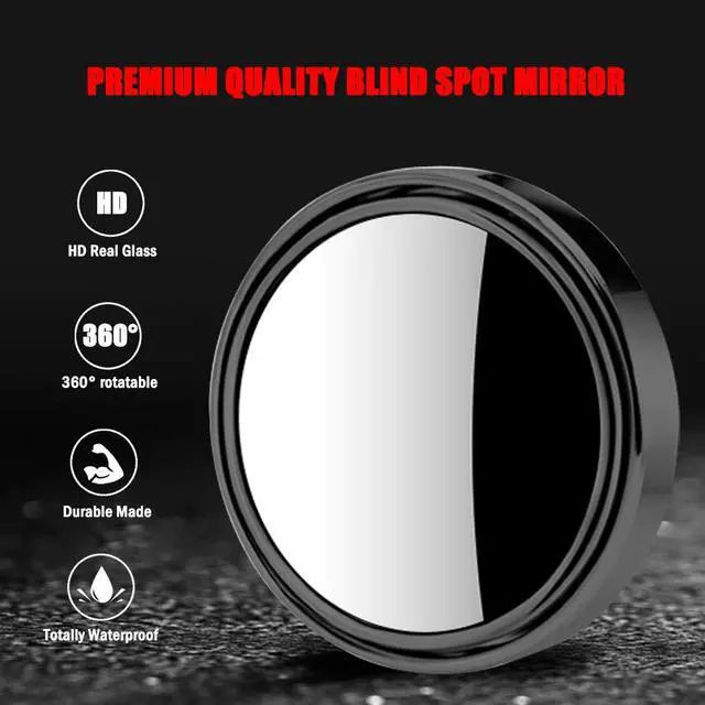 Alt view image 6 of 7 - 2" Round Blind Spot Mirror, 360 Degree Adjustabe HD Glass and ABS Housing Convex Round Stick-On Mirror for Car (Black, Pack of 2)