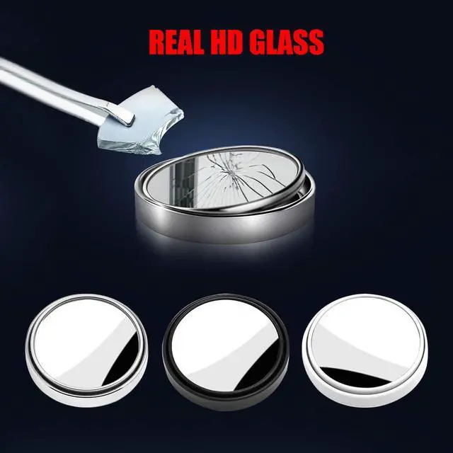 Alt view image 5 of 7 - 2" Round Blind Spot Mirror, 360 Degree Adjustabe HD Glass and ABS Housing Convex Round Stick-On Mirror for Car (Black, Pack of 2)