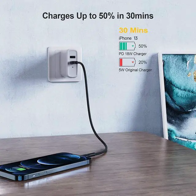 Alt view image 2 of 7 - iPhone Charger Cable 6FT/1.8m, MFi Certified Apple USB C to Lightning Cable, PD Fast Charging, Type C Charging Cord for iPhone14, 13, 12, 11. X, XS, 8, AirPods Pro, Black.