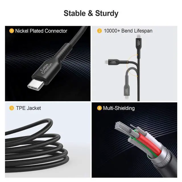 Alt view image 4 of 7 - iPhone Charger Cable 6FT/1.8m, MFi Certified Apple USB C to Lightning Cable, PD Fast Charging, Type C Charging Cord for iPhone14, 13, 12, 11. X, XS, 8, AirPods Pro, Black.