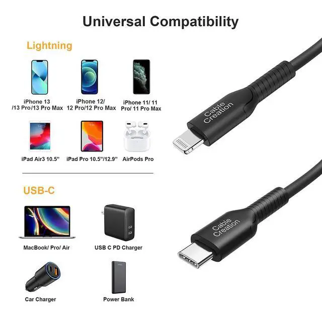 Alt view image 6 of 7 - iPhone Charger Cable 6FT/1.8m, MFi Certified Apple USB C to Lightning Cable, PD Fast Charging, Type C Charging Cord for iPhone14, 13, 12, 11. X, XS, 8, AirPods Pro, Black.