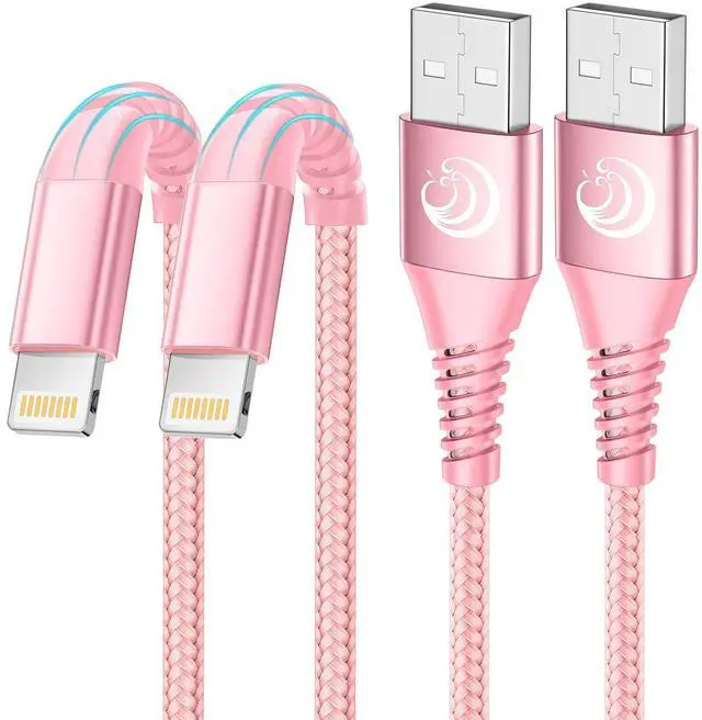 Main image of iPhone Charger 10 ft 2Pack, (Apple Certified) Lightning Cable 10 Foot Nylon Braided Fast Charging Extra Long 10ft iPhone Cord Compatible with iPhone 13 12 11 XS XR 10 8 7 6 Plus - Pink