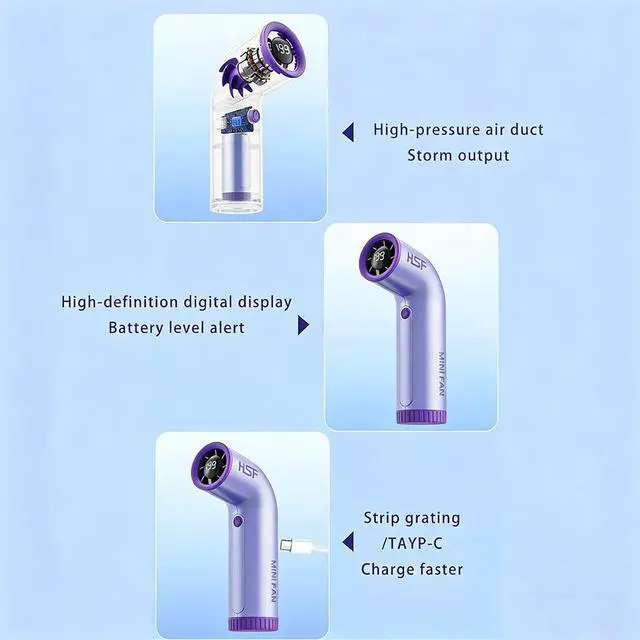 Alt view image 3 of 5 - Portable Handheld Turbo Fan, 5 Gear Wind, Battery Operated, 20000 RPM High Speed Aero Pro, Up to 16 Working Hours, Mini Pocket Design, for Travel Beach Outdoor Activities