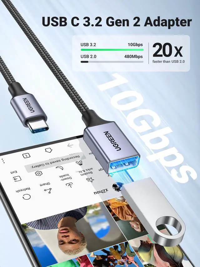 Alt view image 3 of 7 - USB C to USB 3.0 Adapter 5Gbps OTG Cable Type C Male to USB A Female Nylon Braided Aluminum Compatible with iPhone 15 Plus Pro Max MacBook Pro Air iPad Pro Galaxy S24 (Blue)