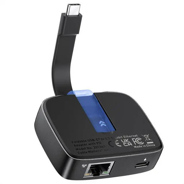 Main image of USB C to 2.5 Gigabit Ethernet Adapter with 100W Charging (2.5g Ethernet to USB C Adapter) -Compatible with Thunderbolt 4, MacBook Pro, XPS, Surface Pro, Not Support Android or Chromecast