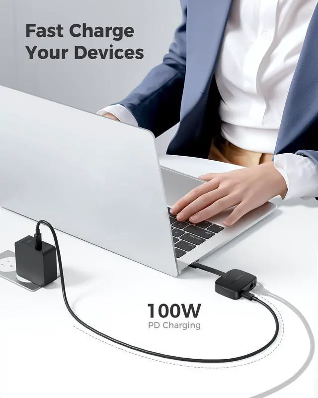 Alt view image 4 of 6 - USB C to 2.5 Gigabit Ethernet Adapter with 100W Charging (2.5g Ethernet to USB C Adapter) -Compatible with Thunderbolt 4, MacBook Pro, XPS, Surface Pro, Not Support Android or Chromecast