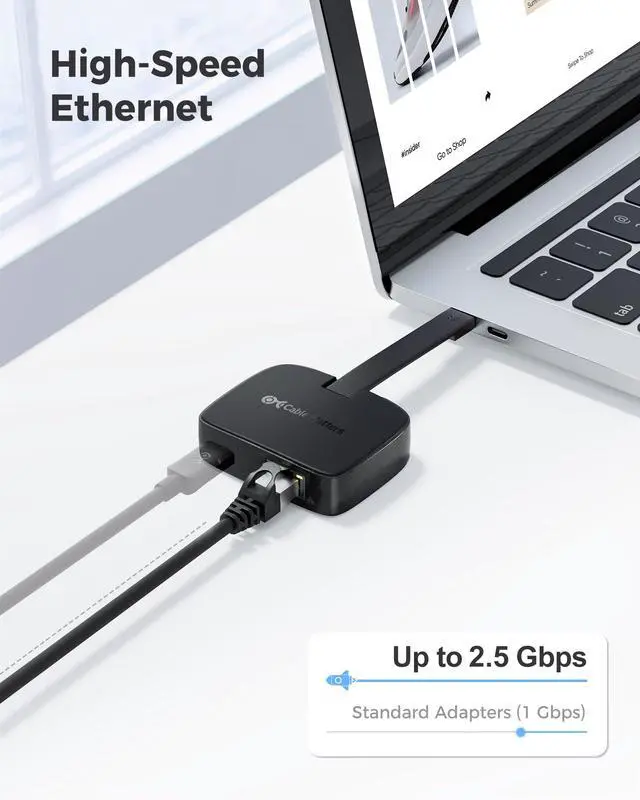 Alt view image 3 of 6 - USB C to 2.5 Gigabit Ethernet Adapter with 100W Charging (2.5g Ethernet to USB C Adapter) -Compatible with Thunderbolt 4, MacBook Pro, XPS, Surface Pro, Not Support Android or Chromecast