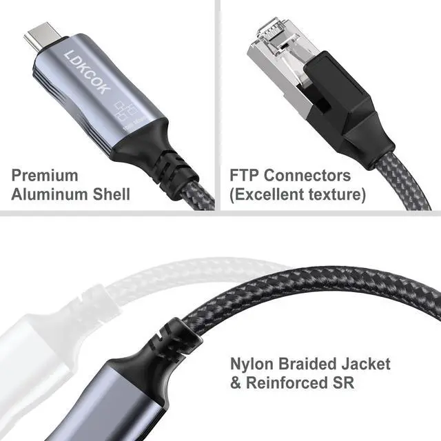 Alt view image 5 of 7 - USB C to Ethernet Cable, Type C to RJ45 LAN Cord, for MacBook Pro/Air, iPad Pro, iPhone 15 Series, Galaxy, Smartphone, Laptop, PC (6 Feet)
