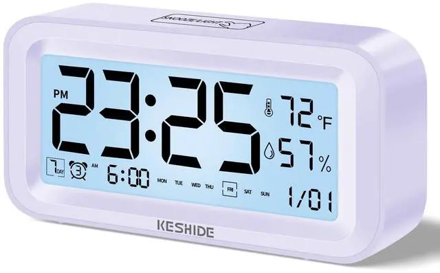 Main image of Night Light Digital Alarm Clock Battery Operated with Indoor Temperature Humidity, Desk Small Clock,Snooze Model,12/24H Display for Bedrooms Heavy Sleepers Kids Travel Bathroom (Purple)