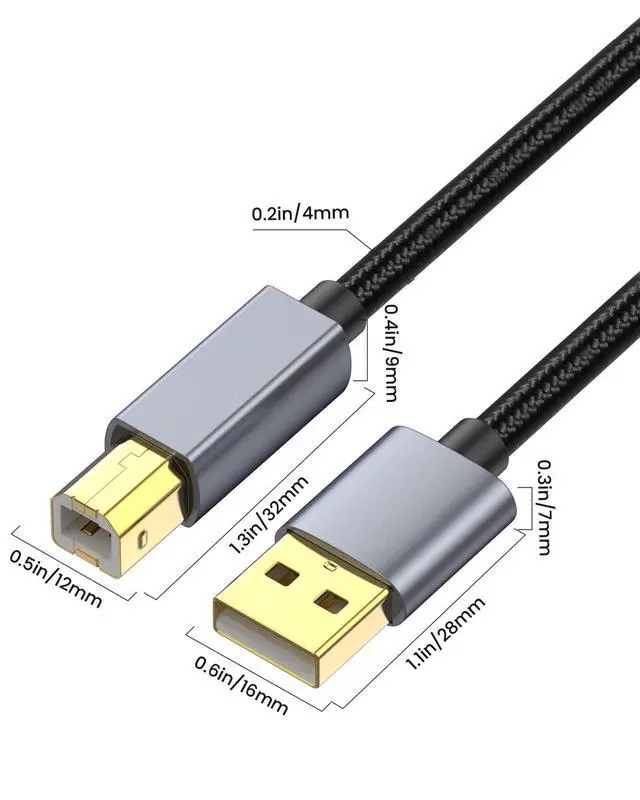 Alt view image 4 of 7 - USB 2.0 to USB B Printer Cable 1ft, USB B Male to USB 2.0 Male Cable Suitable for DJ Controller, Printer, Scanner, Fax Machine, Midi Keyboard, etc(2pack, 0.3m/1feet)