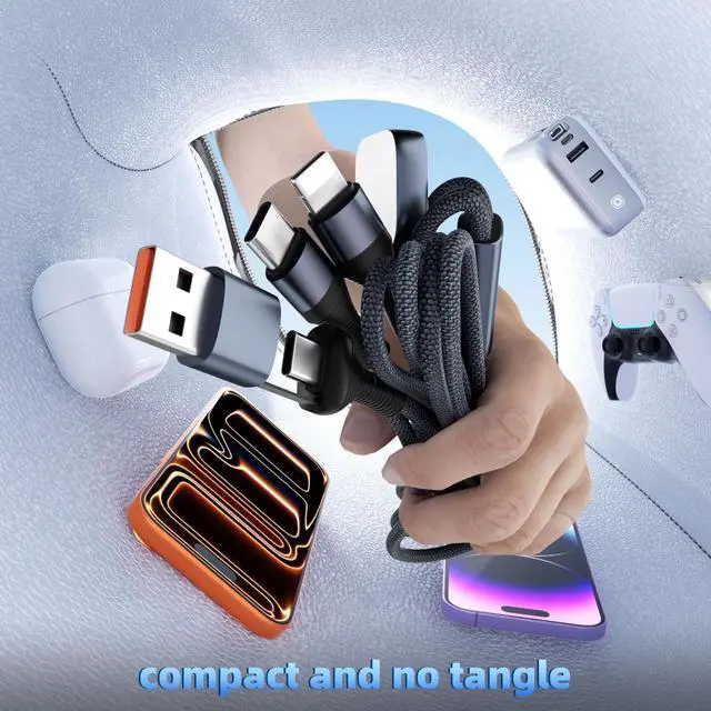 Alt view image 6 of 7 - 3 in 2 Multi Charging Cable for iWatch Charger/IP/USB C, Travel Cruise Essentials for Car Charger,4FT Nylon Charging Cords USB C/A Phone Charger for iWatch Series/iPhone 17-11/iPad,Home/Office/Car Use
