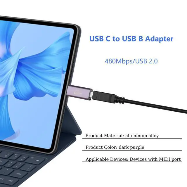 Alt view image 6 of 7 - 2 Pack USB C to USB B Adapter Type C to MIDI Convert Connector Type C Male to USB B Female Printer Adapter for Eectric Piano DAC,Synthesizer,DJ Controller,Keyboard,Printer (Straight)