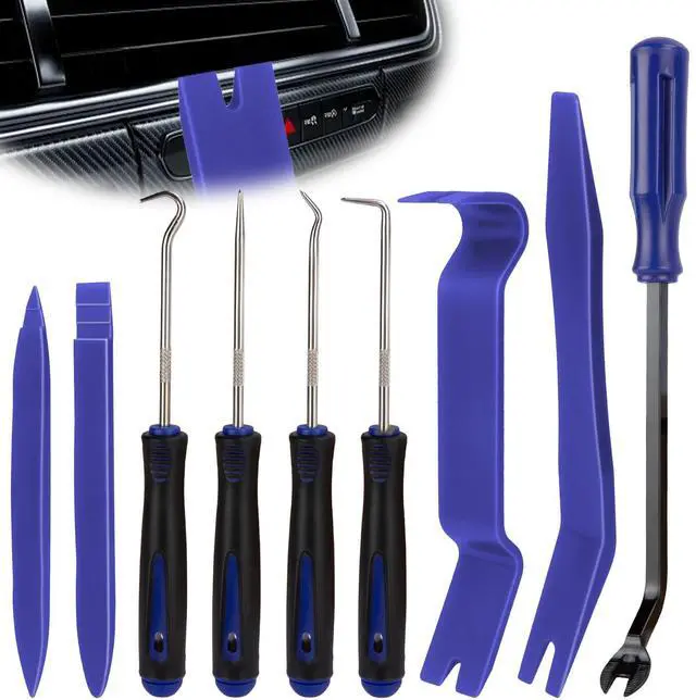 Main image of 9PCS Auto Trim Removal Tool kit, Clip Pry Tools Kit No Scratch, Car Door Panel Fasteners Remover, Automotive Mini Precision Hooks for Auto Oil Seal O-Ring Seal Gasket (Blue)