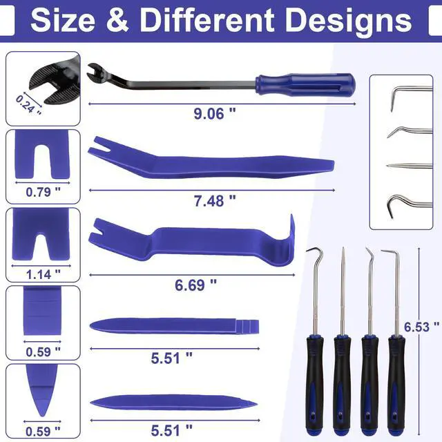 Alt view image 2 of 7 - 9PCS Auto Trim Removal Tool kit, Clip Pry Tools Kit No Scratch, Car Door Panel Fasteners Remover, Automotive Mini Precision Hooks for Auto Oil Seal O-Ring Seal Gasket (Blue)