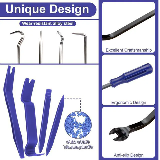 Alt view image 5 of 7 - 9PCS Auto Trim Removal Tool kit, Clip Pry Tools Kit No Scratch, Car Door Panel Fasteners Remover, Automotive Mini Precision Hooks for Auto Oil Seal O-Ring Seal Gasket (Blue)
