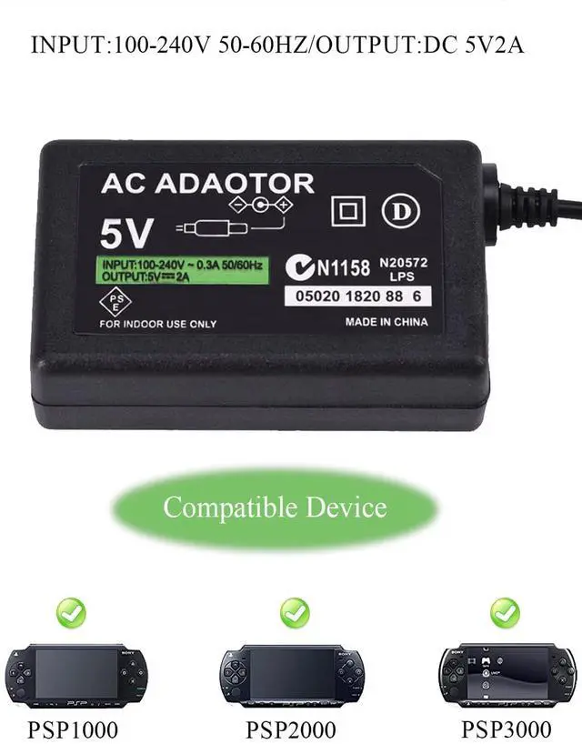 Alt view image 4 of 7 - Replacement PSP Charger AC Adapter 5V Compatible with Sony PSP 1000 PSP Slim & Lite 2000 3000 PSP-110 PSP-1001 Series PSP-1001, 2001, PlayStation 3001 E-1000 L-Shape Replacement Sony Power Cord