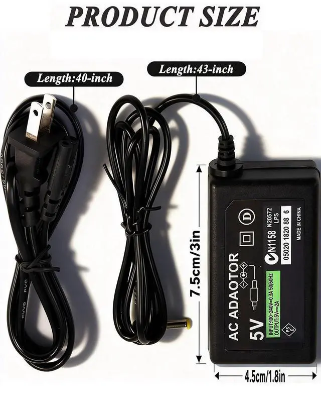 Alt view image 6 of 7 - Replacement PSP Charger AC Adapter 5V Compatible with Sony PSP 1000 PSP Slim & Lite 2000 3000 PSP-110 PSP-1001 Series PSP-1001, 2001, PlayStation 3001 E-1000 L-Shape Replacement Sony Power Cord