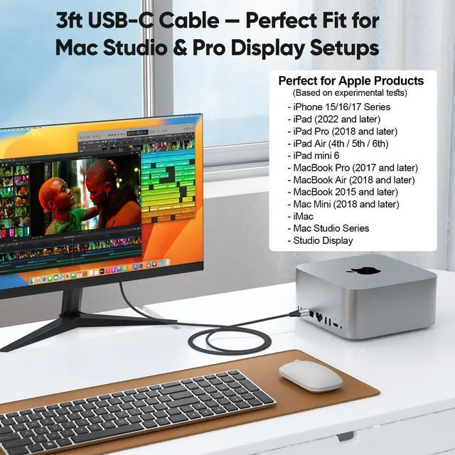 Alt view image 4 of 7 - USB C Monitor Cable 3FT, 8K USB C 4 Video Cable with 8K@60Hz/4K@144Hz Dispaly, 40Gbps Data Transfer, 240W Fast Charging, USBC to Type C Cord for Monitor, Mini PC, Laptop, Phone, Portable SSD, Dock
