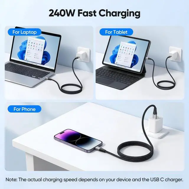 Alt view image 6 of 7 - USB C Monitor Cable 3FT, 8K USB C 4 Video Cable with 8K@60Hz/4K@144Hz Dispaly, 40Gbps Data Transfer, 240W Fast Charging, USBC to Type C Cord for Monitor, Mini PC, Laptop, Phone, Portable SSD, Dock