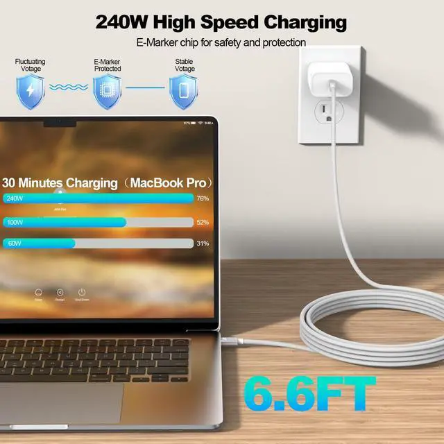 Alt view image 2 of 7 - Thunderbolt 4 Cable for USB4 6.6FT, Braided USB C to C Cable Supports 8K/Dual 4K Display, 240W Fast Charging, 40Gbps Data Sync, High Speed USB4 Cables for Macbook Pro/Air, iPhone, PSSD,Docking,Monitor