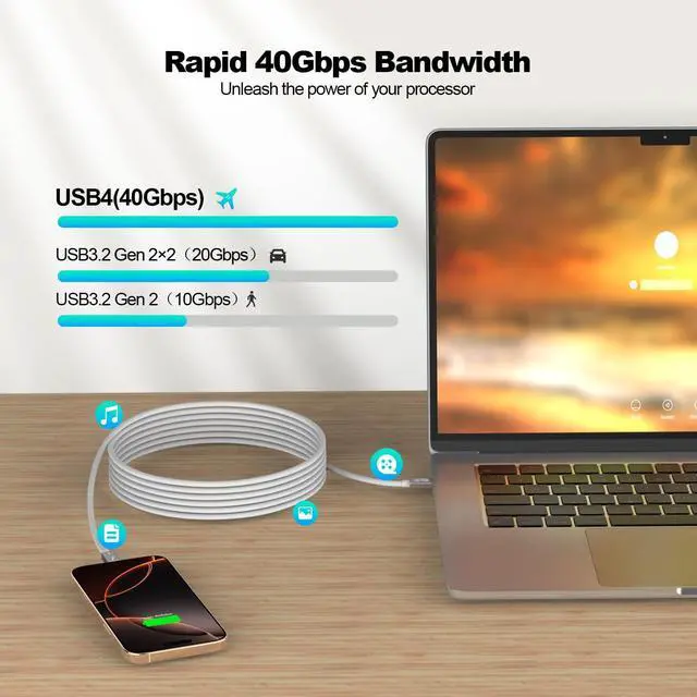 Alt view image 4 of 7 - Thunderbolt 4 Cable for USB4 6.6FT, Braided USB C to C Cable Supports 8K/Dual 4K Display, 240W Fast Charging, 40Gbps Data Sync, High Speed USB4 Cables for Macbook Pro/Air, iPhone, PSSD,Docking,Monitor