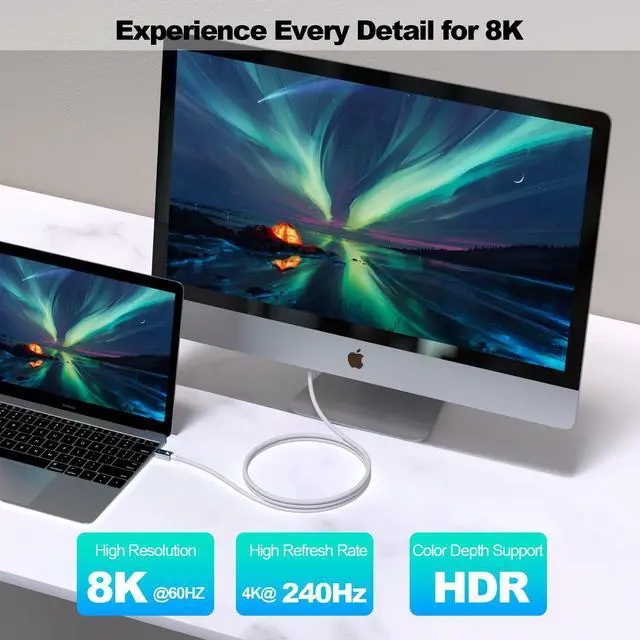 Alt view image 5 of 7 - Thunderbolt 4 Cable for USB4 6.6FT, Braided USB C to C Cable Supports 8K/Dual 4K Display, 240W Fast Charging, 40Gbps Data Sync, High Speed USB4 Cables for Macbook Pro/Air, iPhone, PSSD,Docking,Monitor
